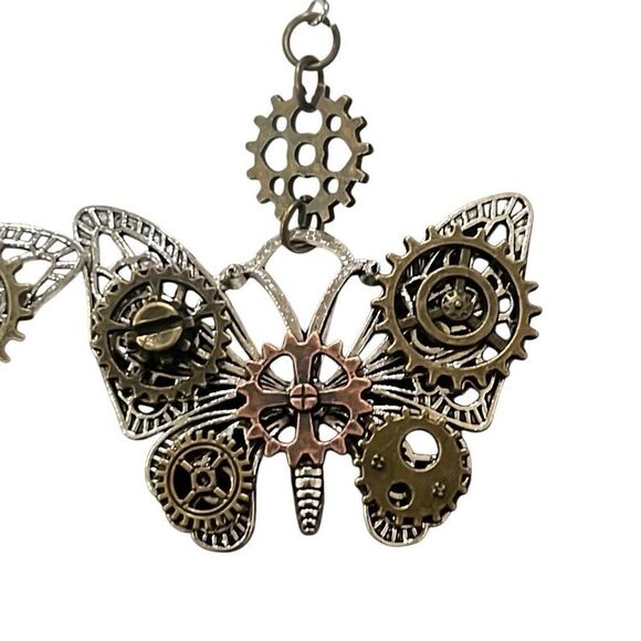 Butterfly Gear Steampunk Clockwork Mixed Metal Fashion Earrings NEW Whimsigoth - Picture 2 of 5